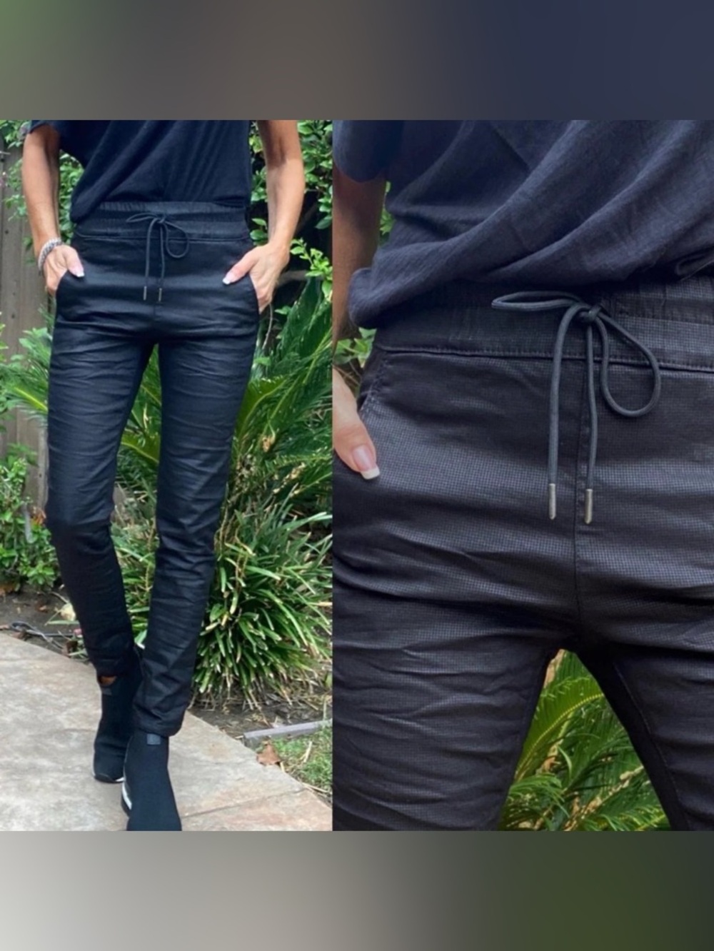 Bevy Flog Shely Black check Textured drawstring Jogger Pants size 30